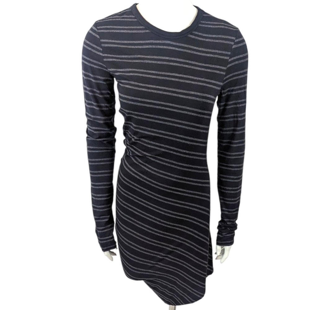 T by Alexander Wang Asymmetrical Stretch Knit Dress Womens Medium Stripe Black
